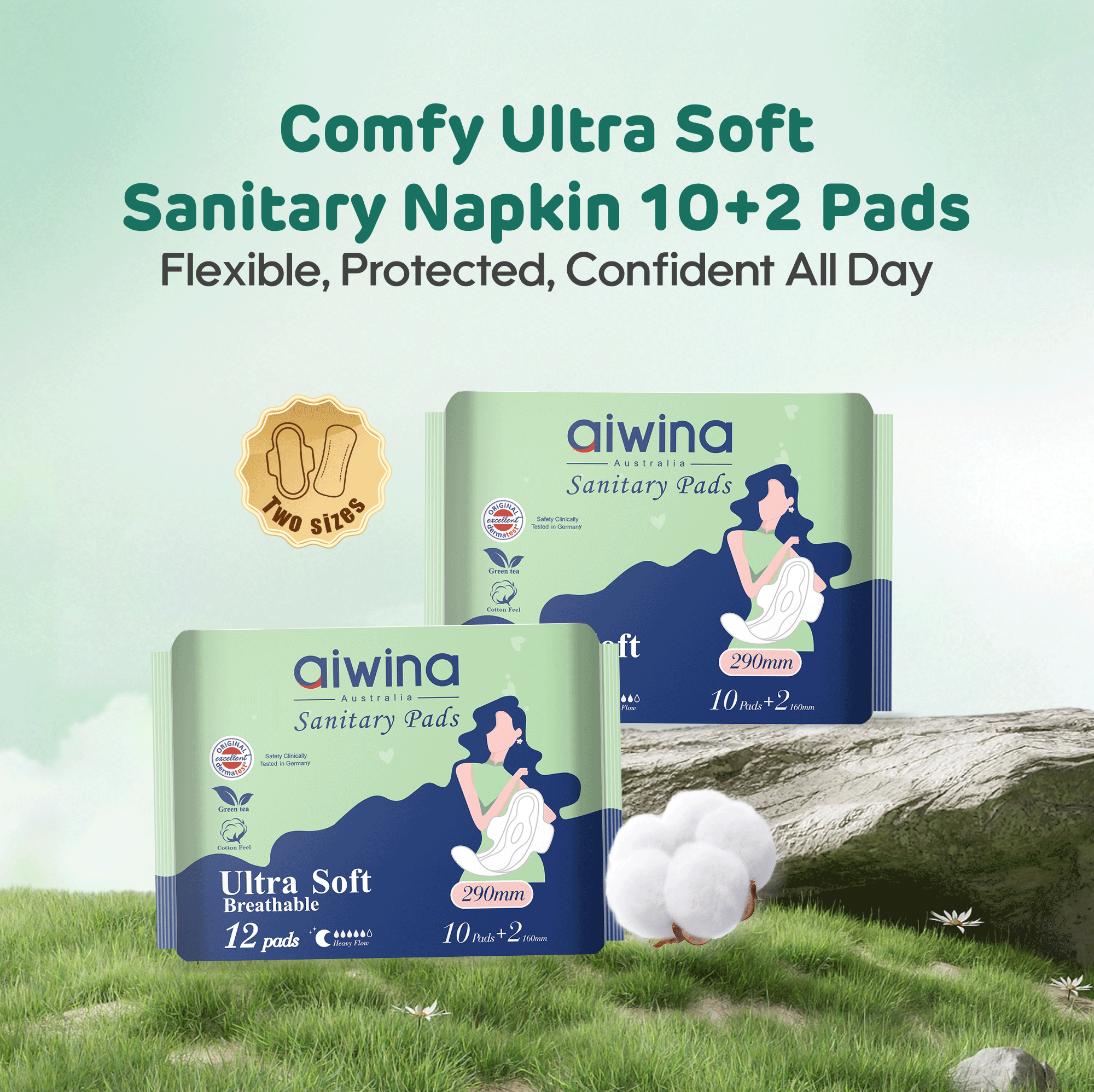 Comfy Ultra Soft Sanitary Napkin 10+2 Pads(Green)
