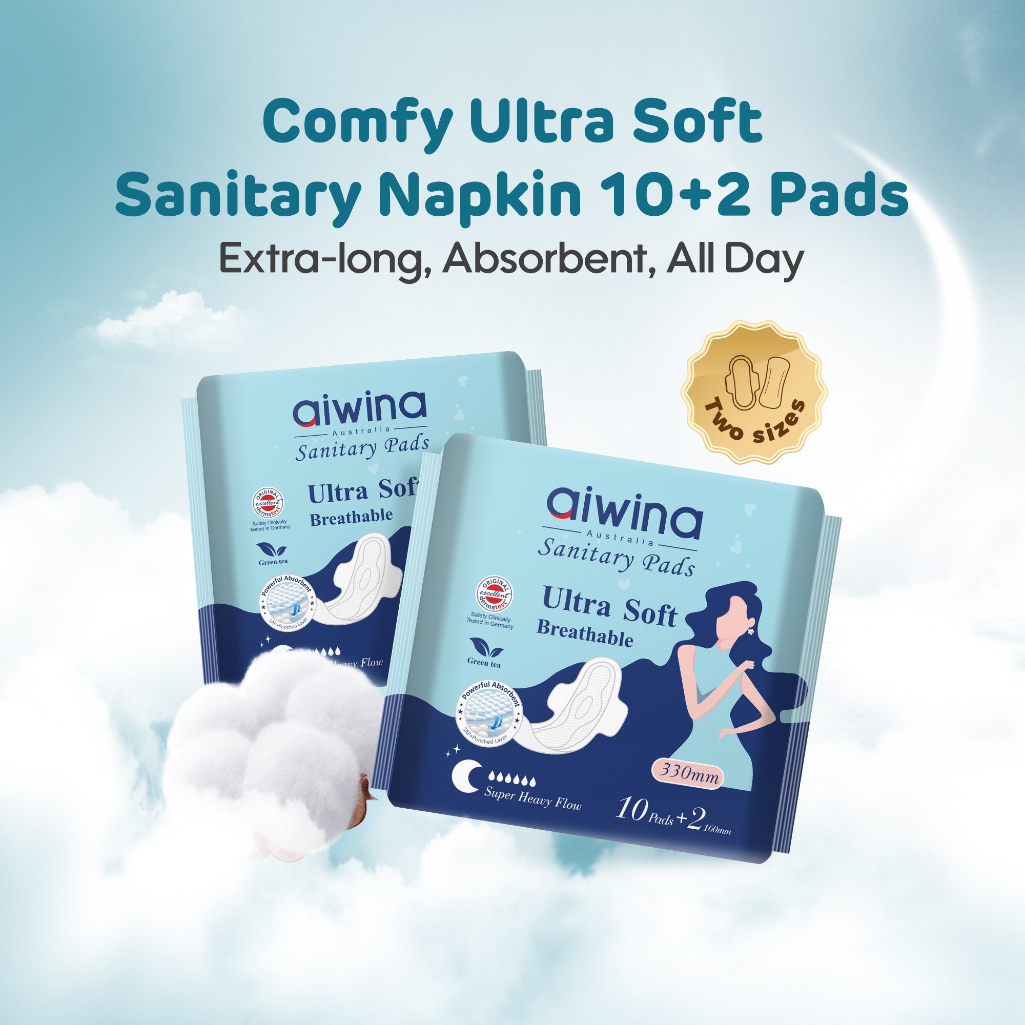 Comfy Ultra Soft Sanitary Napkin 10+2 Pads(Blue)